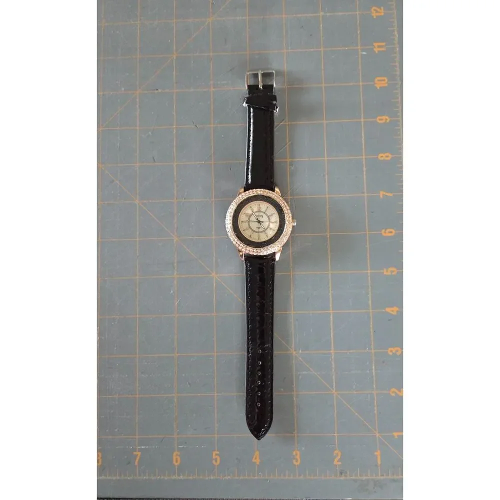 GoGoey Floating Caviar Bead Watch Black Rhinestone Rose Gold Band WORKING